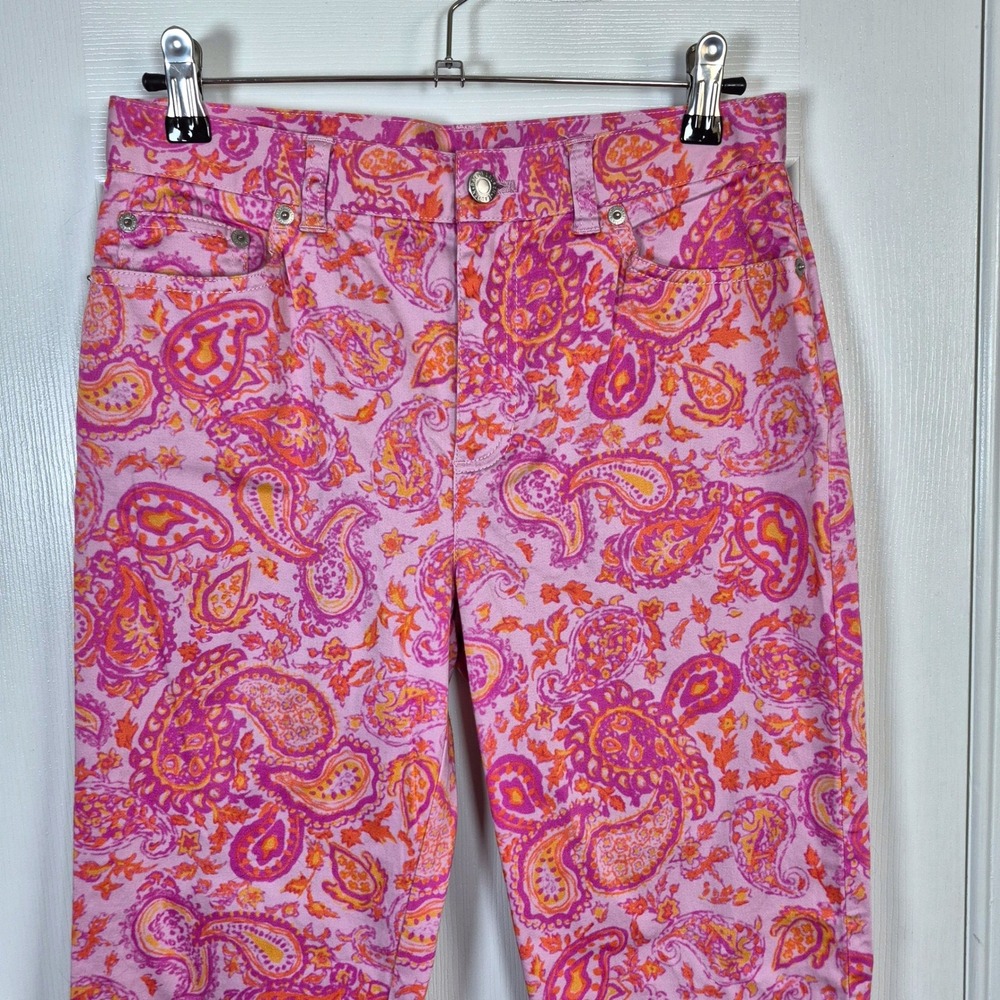 Vintage Y2K Lauren Ralph Lauren pink orange paisley floral straight leg pants 4 - Picture 2 of 11